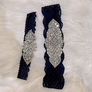 NEW IN BOX Garter Set • Navy Blue & Bejeweled